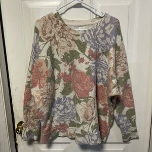 Joie Lavender and Cream floral print Knit Sweater Womens 1x